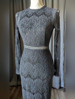 Love By Design Charcoal Black Lace Long-Sleeve Dress